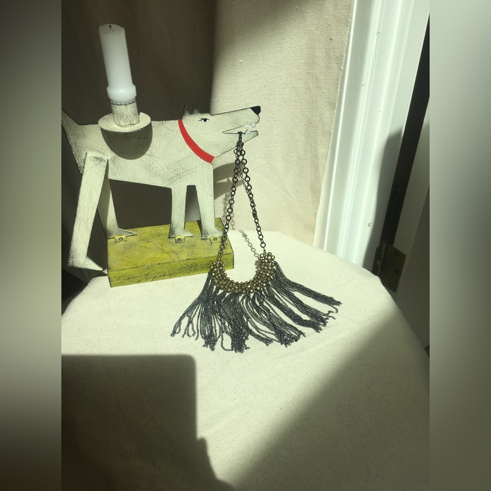 VINTAGE Bohemian statement necklace 
Gold beads and silver chain fringe tassel - Picture 3 of 4